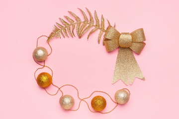 Beautiful Christmas composition on color background