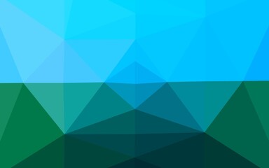 Light Blue, Green vector triangle mosaic template. Creative illustration in halftone style with gradient. New texture for your design.