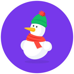 
Flat rounded design of snowman character icon
