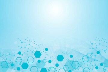 Science network pattern, connecting lines and dots. Technology hexagons structure or molecular connect elements.