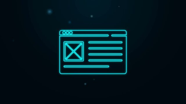 Glowing neon line Browser window icon isolated on black background. 4K Video motion graphic animation