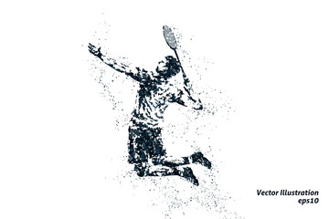 Fototapeta na wymiar silhouette of male badminton player from particles. bicolor vector illustration.