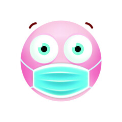 Cute Emoticon with Cartoon Style with Medical Facial Mask on White Background . Isolated Vector Illustration 