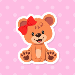 Obraz na płótnie Canvas Cute teddy bear girl sticker on pink background