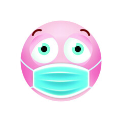 Cute Emoticon with Cartoon Style with Medical Facial Mask on White Background . Isolated Vector Illustration 