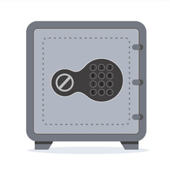 Bank safe box. Closed safe isolated on a white background. Security cash savings and money protection concept. Vector flat illustration.