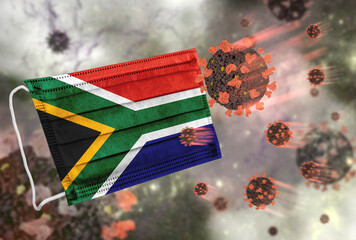 Face mask with flag of South Africa, defending coronavirus - 379807064