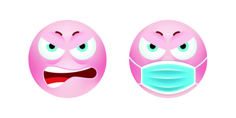 Cute Emoticon with Cartoon Style with Medical Facial Mask on White Background . Isolated Vector Illustration 