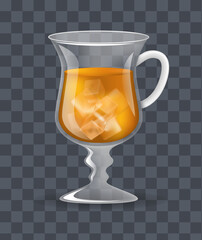 Realistic glass transparent mug of iced ice tea on a dark transparent background vector