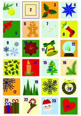 Fototapeta premium Calendar of december withdifferent picture on door. Traditional christmas image.