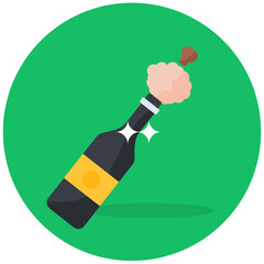 
Sparkling wine bottle, popping cork icon in trendy style 
