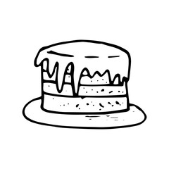cake icon, sticker, card hand drawn vector doodle. sketch, Scandinavian, minimalism, monochrome. single element for design. food, baking, dessert, holiday, birthday, wedding