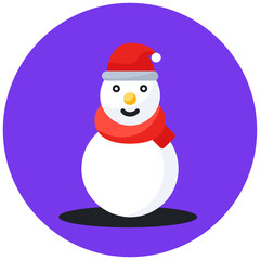 
Flat rounded design of snowman character icon
