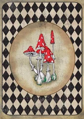 Foto op Aluminium Alice in Wonderland watercolor  grunge icons A4 flash cards with diamond victorian background  © onanana