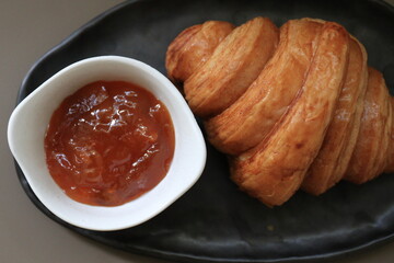 Close up Croissant with Marmalade Jam