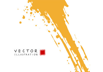 Abstract ink background. Chinese calligraphy art style, yellow paint stroke texture on white paper.