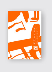 Orange ink brush stroke on white background. Japanese style.