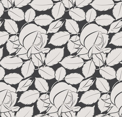 Seamless pattern with rose flowers on dark background. Floral illustration for print or textile.