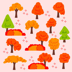 Set of vectors of  trees on a white background images. Trees, flat design, for children, cartoon for the design of invitations, cards.