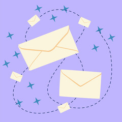 Set hand-drawn mail envelope. Vector drawing of an envelope for the Internet and print. Letter, delivery, messages, modern postal envelopes.