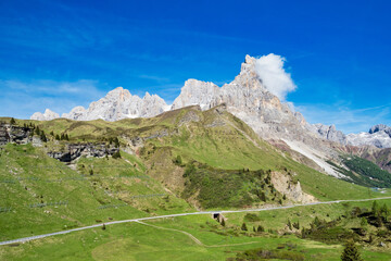 Fototapeta na wymiar Pale di San Martino Dolomites. Passo Rolle, Trentino Alto Adige. Italy