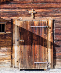 Wooden alpine hut details on the Eng-Alm on the large Ahornboden, Tirol, Austria