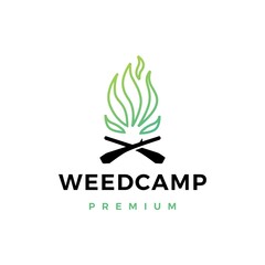 cannabis weed camp fire logo vector icon illustration
