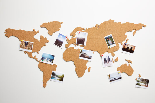 World map with instant photos
