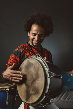 Cuban Musician Playing Bata Drums