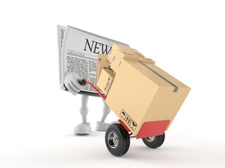 Newspaper character with hand truck