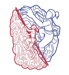 Group of people Hiker climbing mountain hiking cartoon graphic vector	