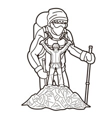 Group of people Hiker climbing mountain hiking cartoon graphic vector	