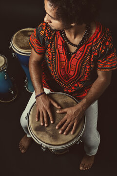Cuban Musician Playing Bata Drums