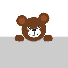 Illustration of cute teddy brown bear looking at the table isolated on white background