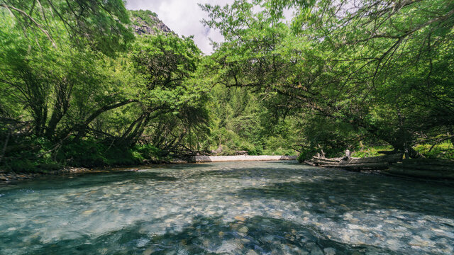 blue river with forest,Siguniang Mt,Sichuan,China