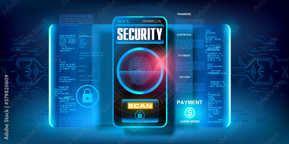 Poster system of codes to protect your data on your smartphone. cyber security. access to your data by scan