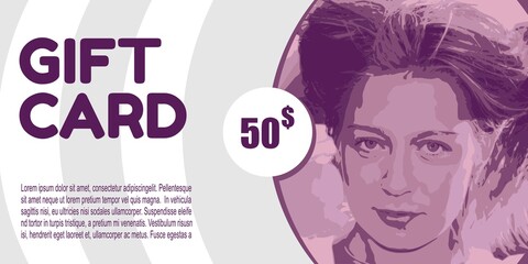 Gift voucher template with geometry pattern and woman face. For cosmetology and beauty salon