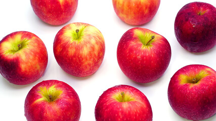 Fresh red apples with drops of water, closeup