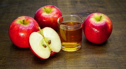 Fresh, organic wooden ready to drink on a wooden table.