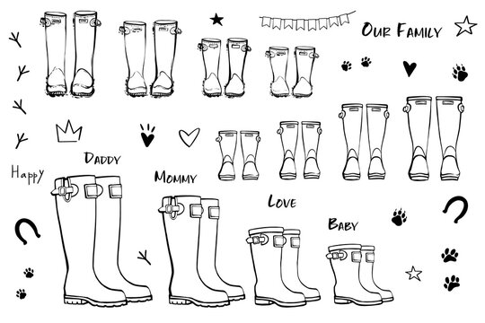 Outline rain rubber boots set for whole family. 