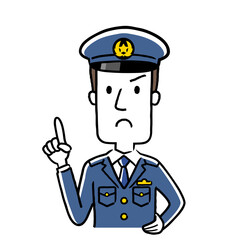 イラスト素材：若い男性警察官、注意を促す
