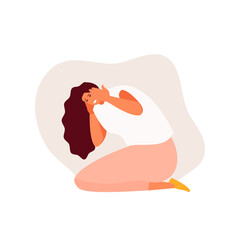 Unhappy girl suffering from panic attack. Phobia, depression and mental disorder vector illustration