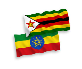 Flags of Zimbabwe and Ethiopia on a white background