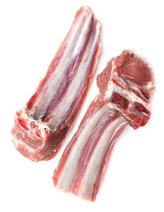 Lamb ribs with meat isolated on a white background.