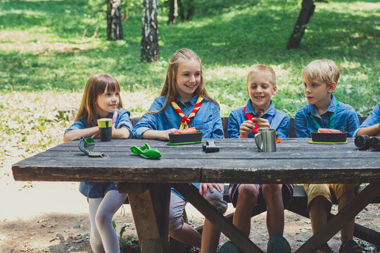 Children Scouts Having a Lunch