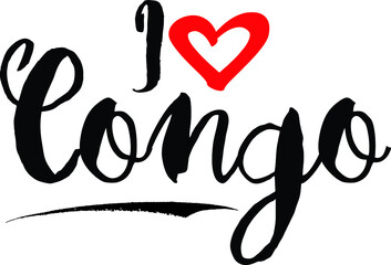 I Love Congo Handwritten calligraphy White Color Text On 
Grey Background