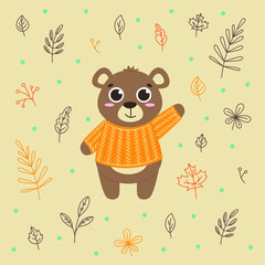 Seamless vector pattern with forest animals and leaves on the theme of autumn, for print, cards and textiles