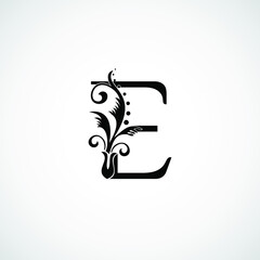 Classy Elegant E Letter Black Flourish Shape Logo