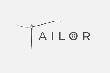 Tailor logo, thread and needle combination, Flat Logo Design Template, vector illustration