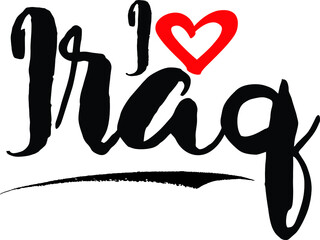 I Love Iraq Handwritten calligraphy White Color Text On 
Grey Background